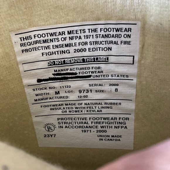 Fire Fighter Steel Toe Rubber Boots Sz 8 Made in Canada 14"High 2000 Edition NOS - Picture 9 of 11